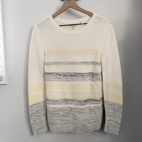 Barbour US 8 Little Hampton Sweater White Stripe Pastel Marled Minimal Fall Rib - Picture 1 of 7